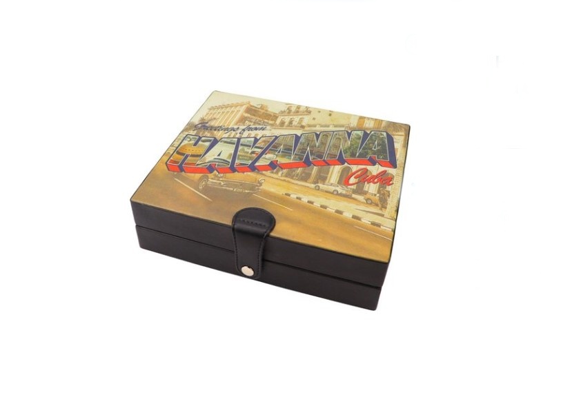Havanna mintás utazó humidor 8–10 szál részére, bőr borítással